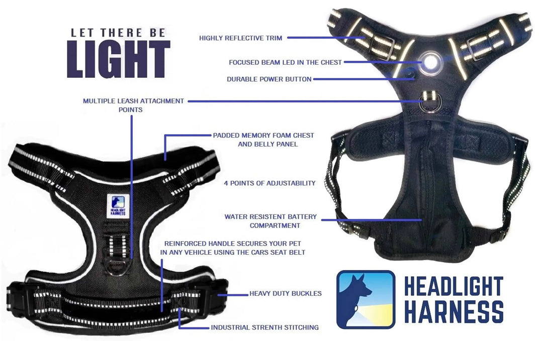 Headlight Harness, Dog Harness with Built In LED Light