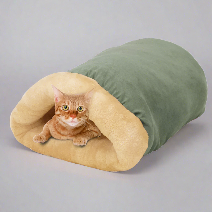 GOOPAWS 4 in 1 Self Warming Burrow Cat Bed, Pet Hideway Sleeping Cuddle Cave