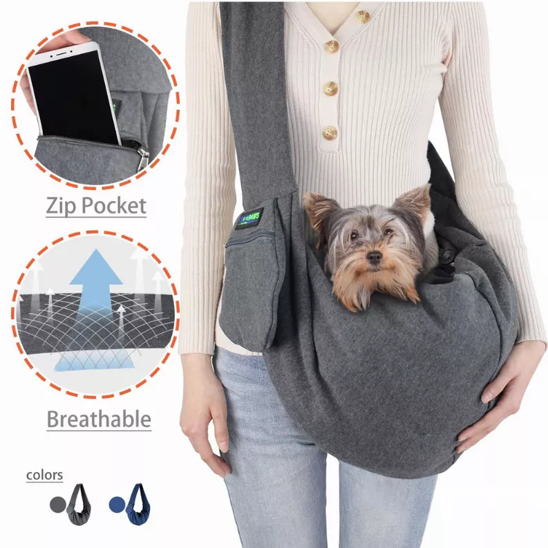 JESPET Comfy Pet Sling for Small Dog Cat, Hand Free Sling Bag Breathable Soft Knit with Front Pocket, Travel Puppy Carrying Bag, Pet Pouch. Machine Washable