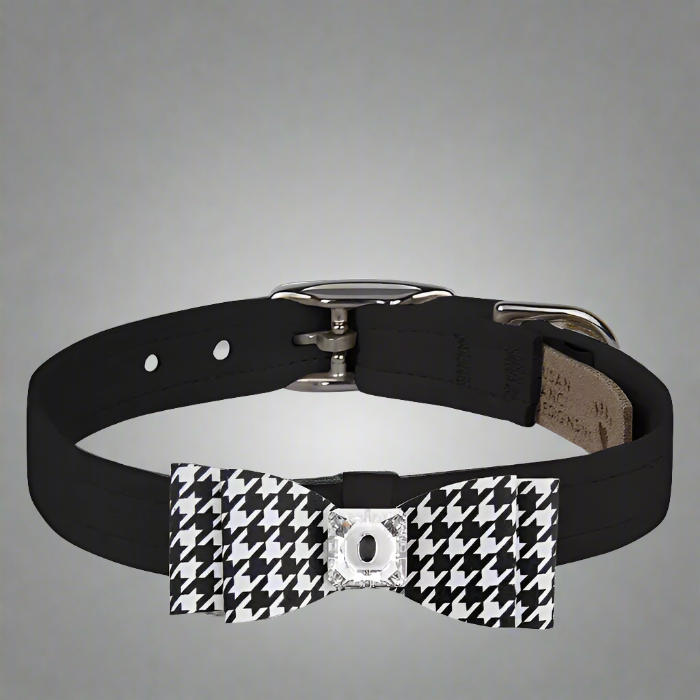 Susan Lanci Designs Black & White Houndstooth Big Bow Collar