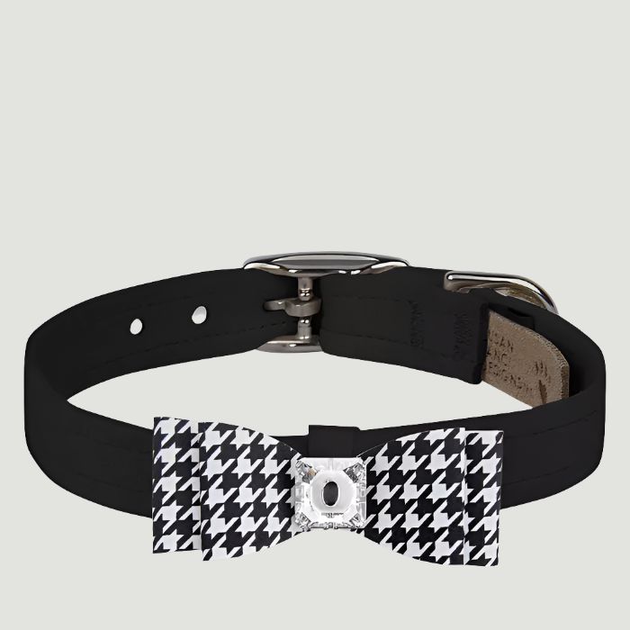 Susan Lanci Designs Black & White Houndstooth Big Bow Collar