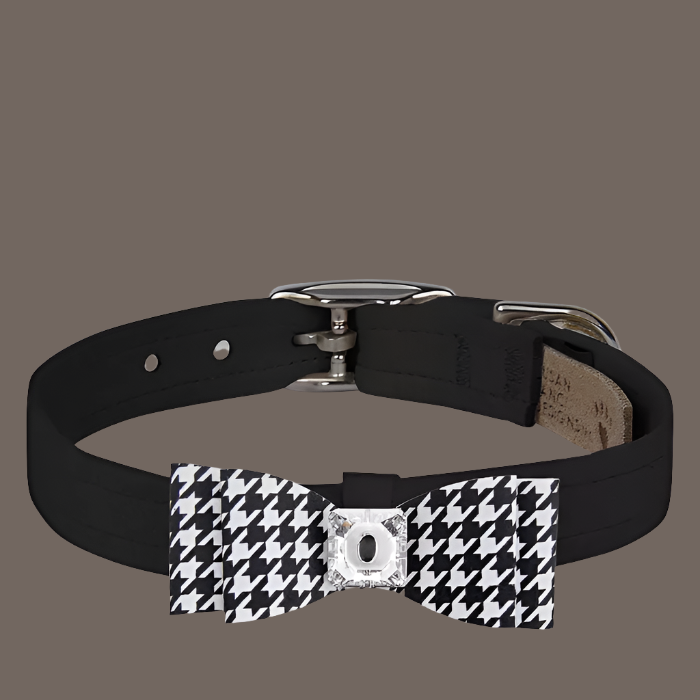 Susan Lanci Designs Black & White Houndstooth Big Bow Collar