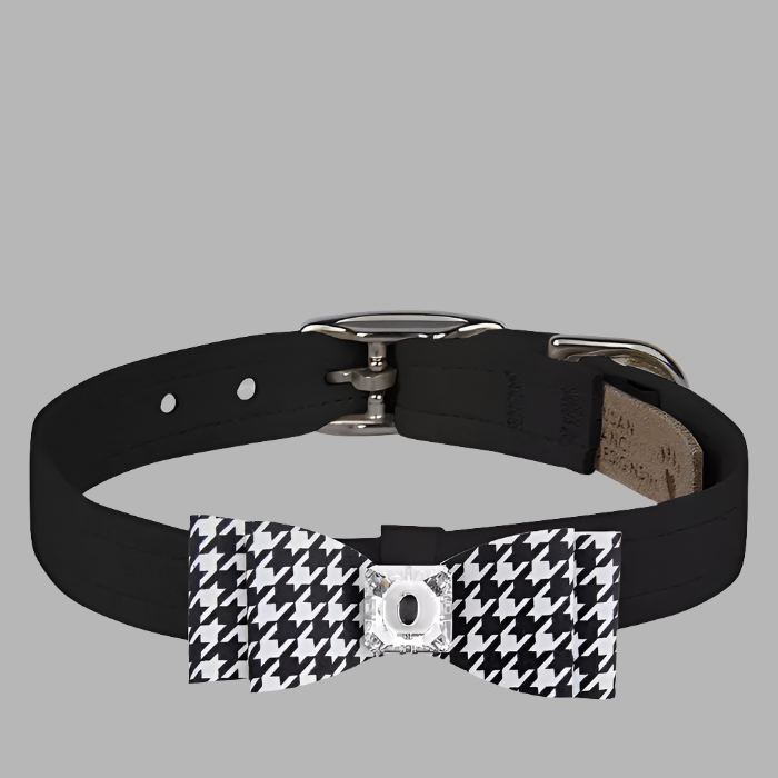 Susan Lanci Designs Black & White Houndstooth Big Bow Collar