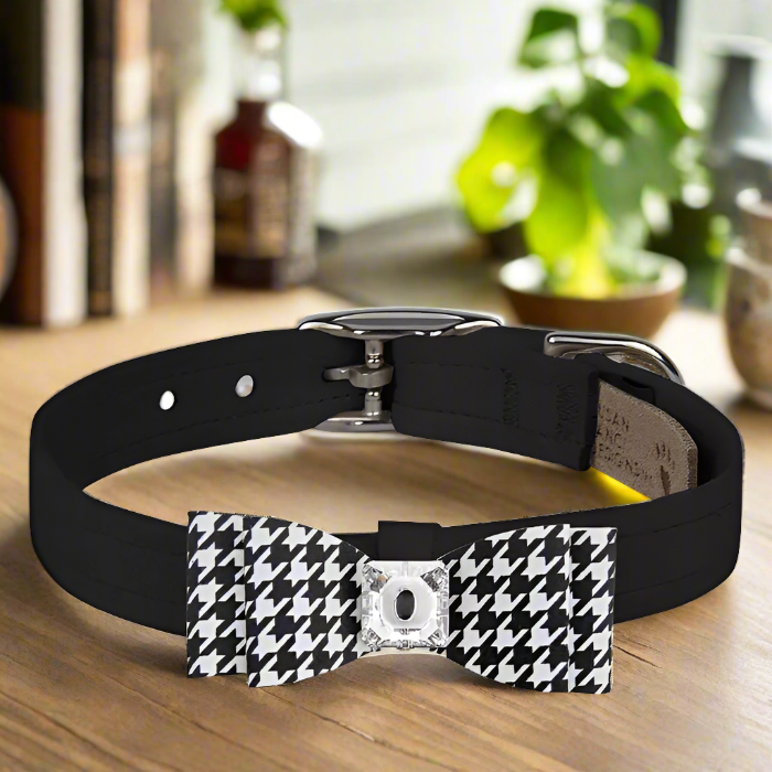 Susan Lanci Designs Black & White Houndstooth Big Bow Collar