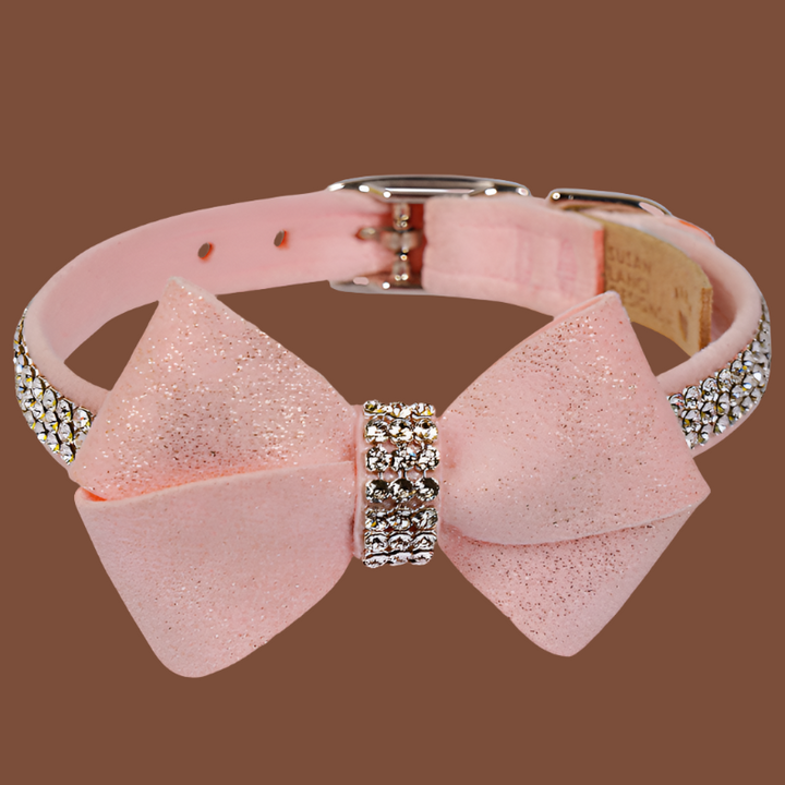 Susan Lanci Designs Puppy Pink Glitzerati Nouveau Bow 3 Row Giltmore Collar