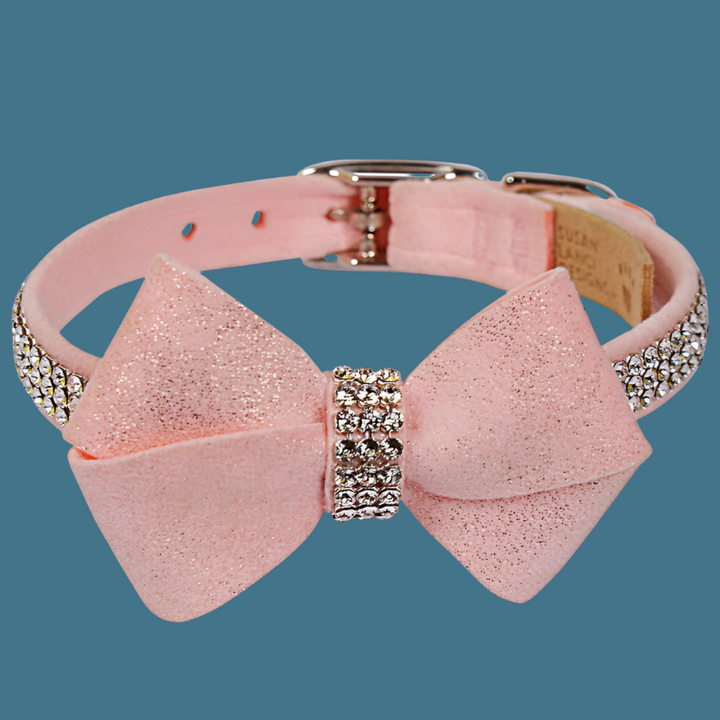 Susan Lanci Designs Puppy Pink Glitzerati Nouveau Bow 3 Row Giltmore Collar