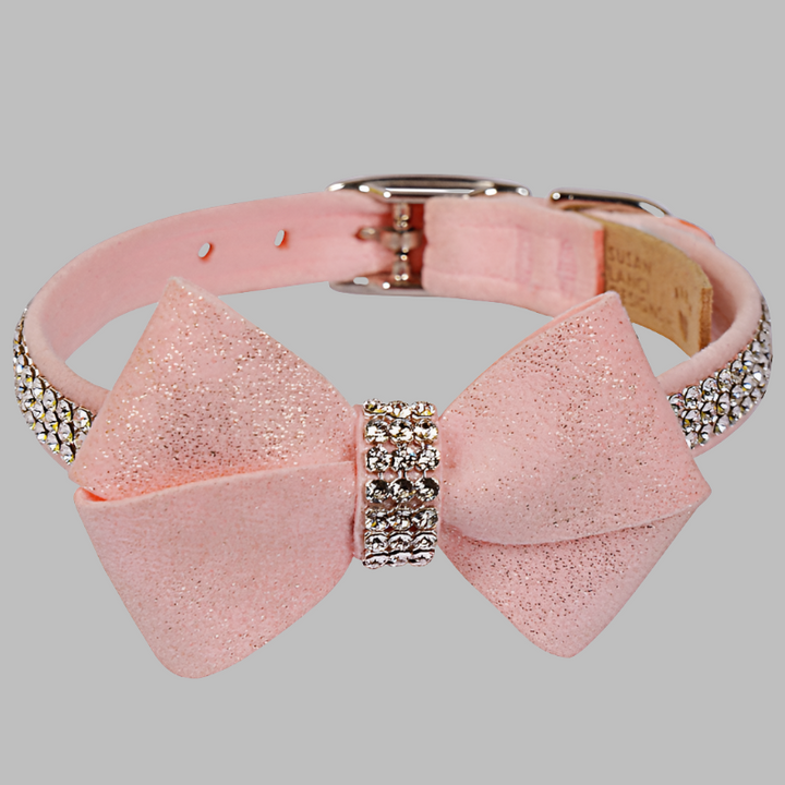 Susan Lanci Designs Puppy Pink Glitzerati Nouveau Bow 3 Row Giltmore Collar