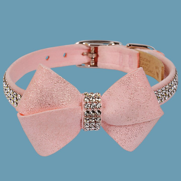 Susan Lanci Designs Puppy Pink Glitzerati Nouveau Bow 3 Row Giltmore Collar