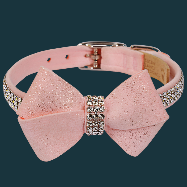 Susan Lanci Designs Puppy Pink Glitzerati Nouveau Bow 3 Row Giltmore Collar