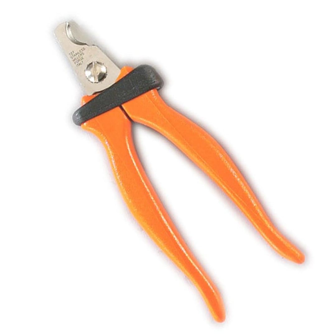 MF Dog Nail Clipper M Org with orange handles and stainless steel blade for safe pet nail trimming.