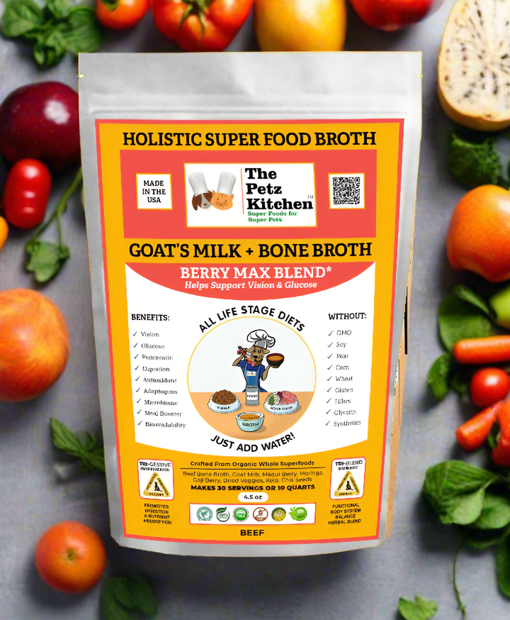 Goats Milk + Bone Broth Berry Max Antioxidant Vision & Glucose Support Broth* The Petz Kitchen Dog & Cat Holistic Super Foods*