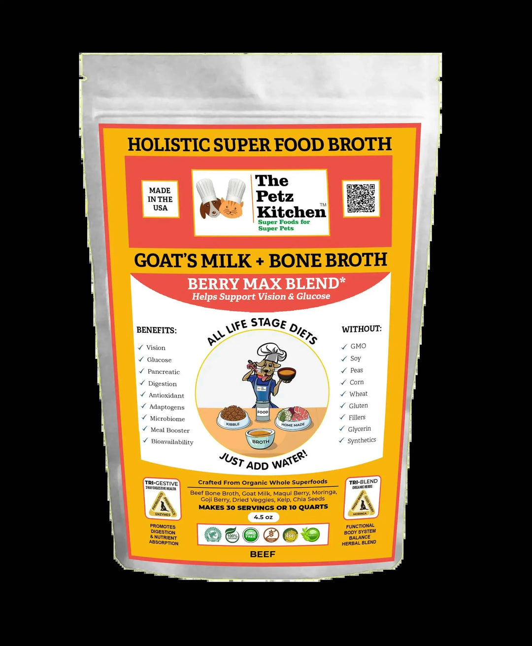 Goats Milk + Bone Broth Berry Max Antioxidant Vision & Glucose Support Broth* The Petz Kitchen Dog & Cat Holistic Super Foods*