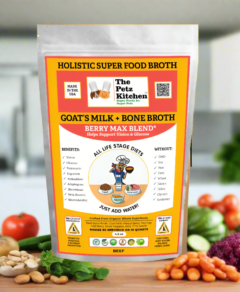 Goats Milk + Bone Broth Berry Max Antioxidant Vision & Glucose Support Broth* The Petz Kitchen Dog & Cat Holistic Super Foods*