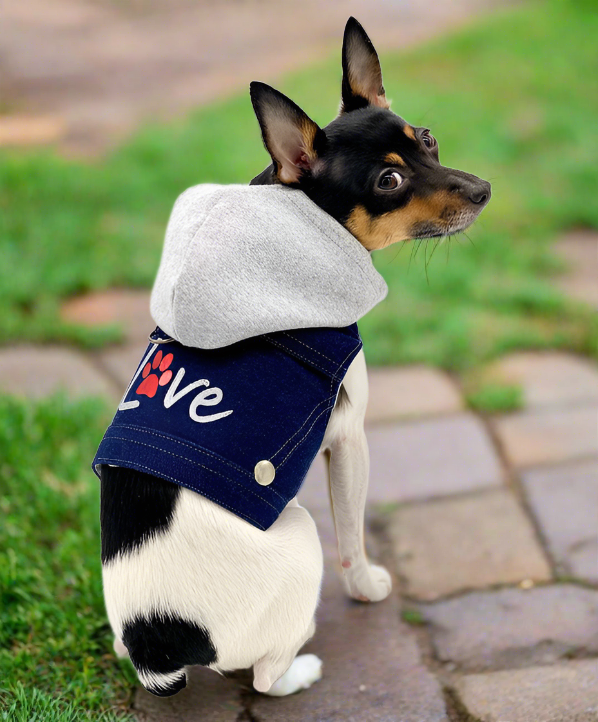 Denim Hoodie "Love" Harness Vest