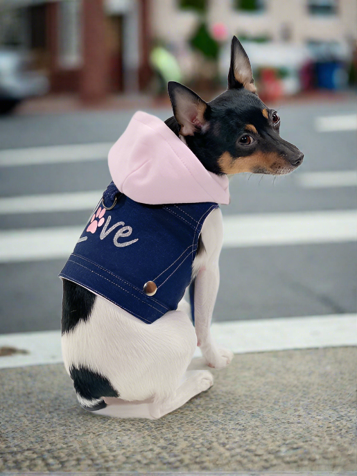 Denim Hoodie "Love" Harness Vest