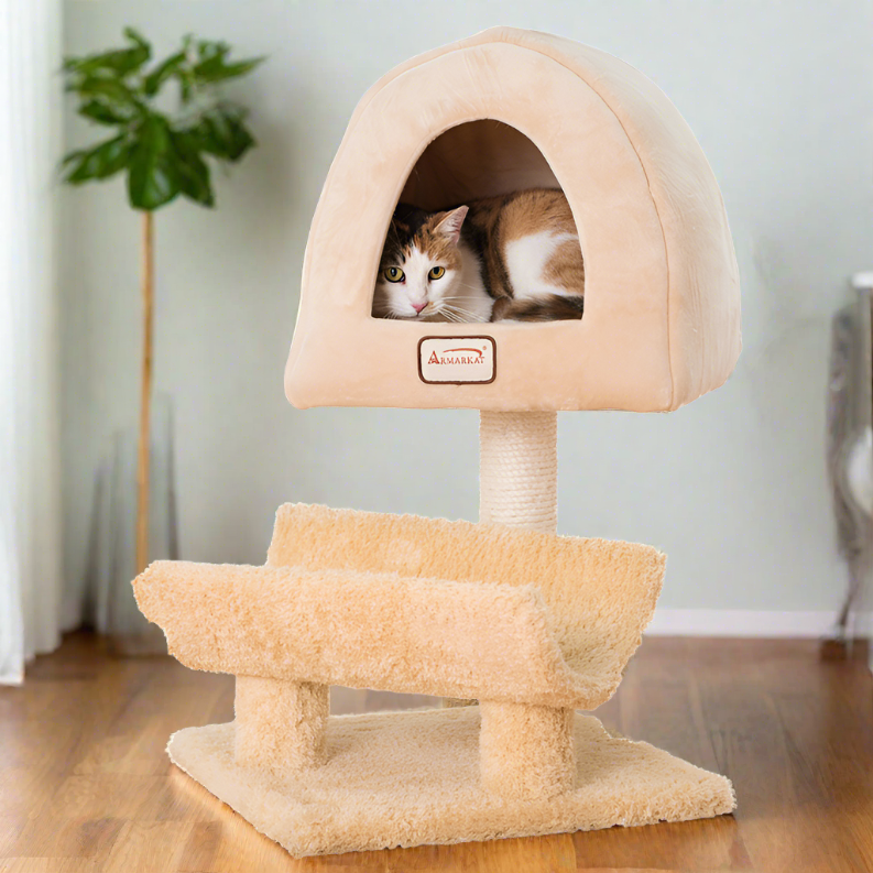 Armarkat X3007 Cat Condo, Real Wood Cat Scratching Post