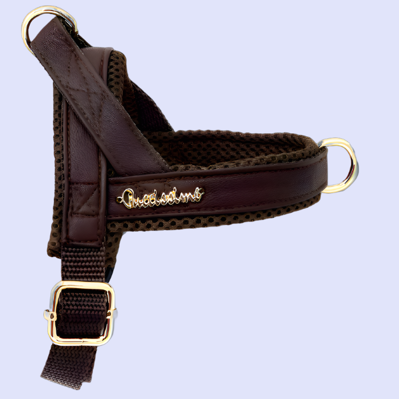 Grizzly brown dog leather one-click harness